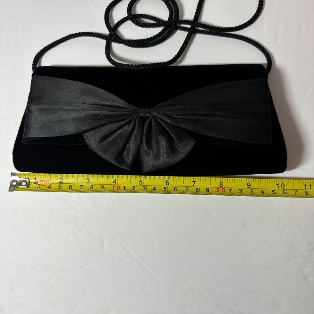 La Regale Black Velvet Evening Shoulder Bag Satin Bow Christmas Holiday Party - Picture 6 of 9